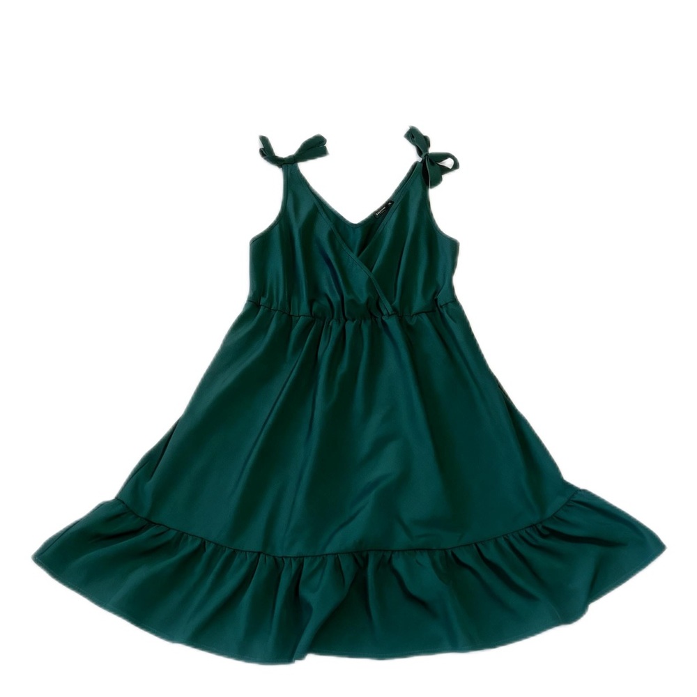Forest Green Cottagecore Sundress with Adjustable Bow Straps & Ruffle Detail XL